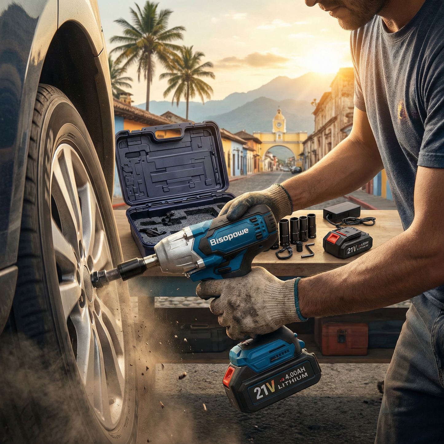 PISTOLA DE IMPACTO DOBLE BATERIA CON JUEGO DE LLAVES